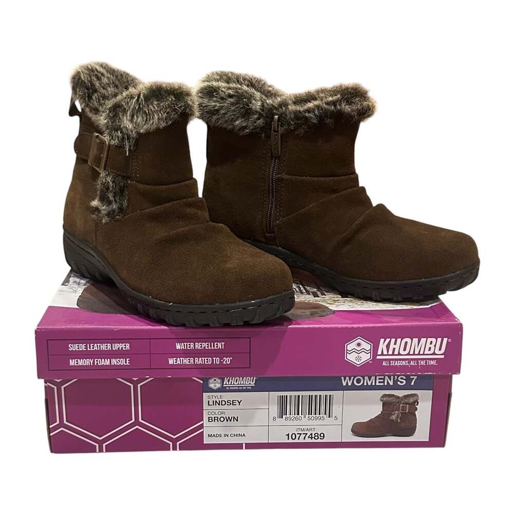 Khombu Lindsey Women's 7 Brown Suede Faux Fur Winter Boots New with Box